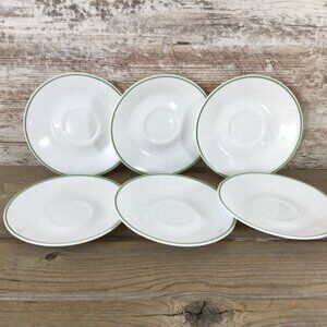 Set of 6 Corelle White Saucers With Green Ring Trim